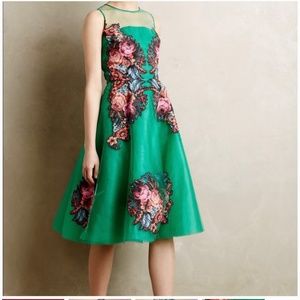 Anthropologie green tulle midi cocktail dress